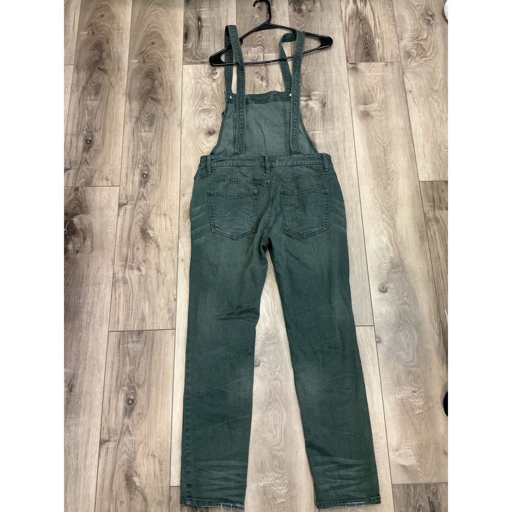 Free People Green Denim Overalls Slim Straight Leg Bib Jumpsuit Size 28 - Picture 4 of 5